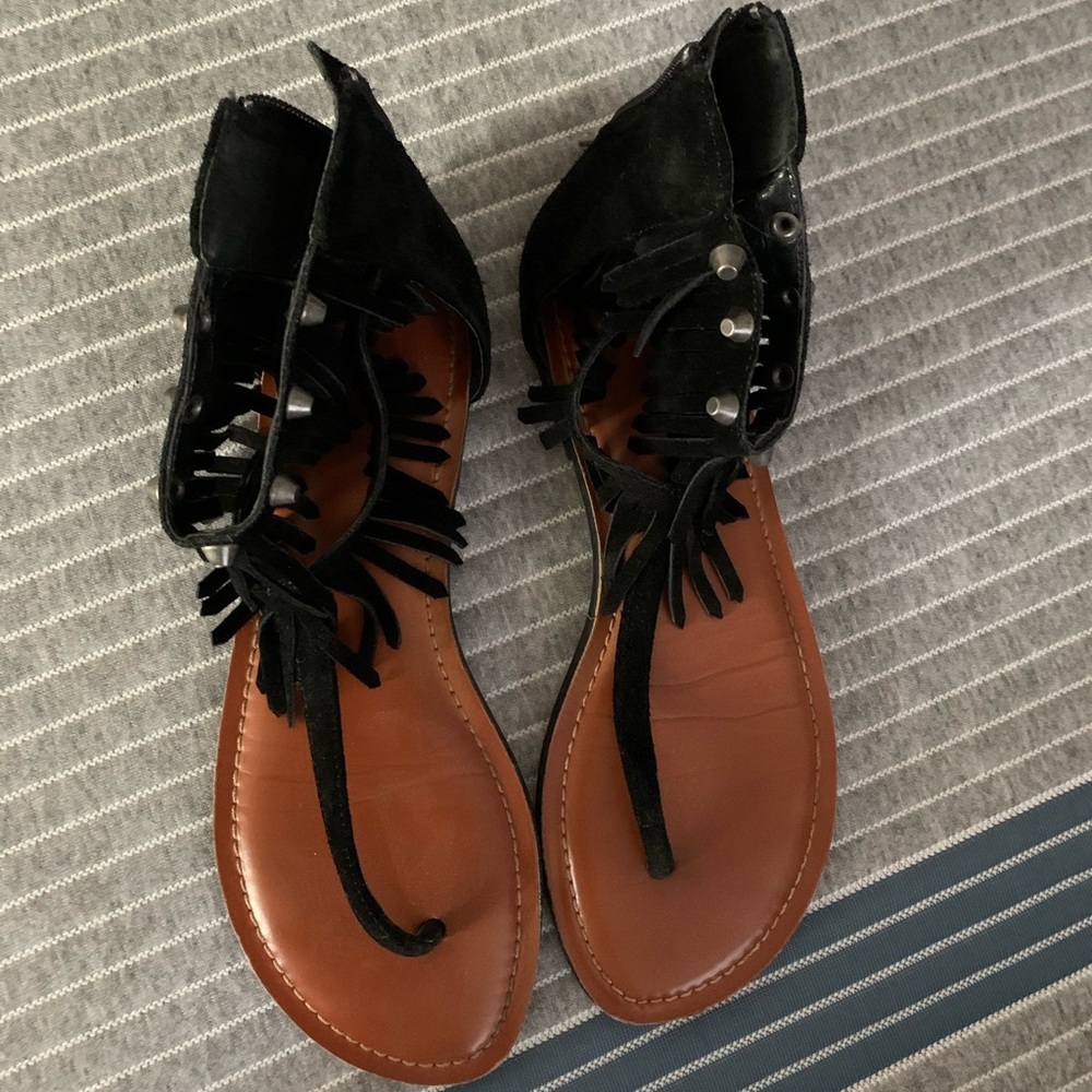 Black Fringe Sandals